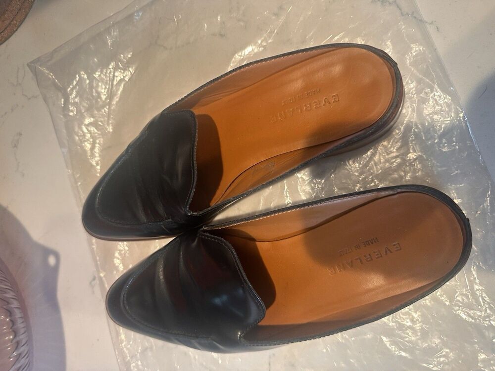 Everlane Made In Italy Modern Mules 7.5US Black Leather Low Heel Casual Pointy - Picture 8 of 9